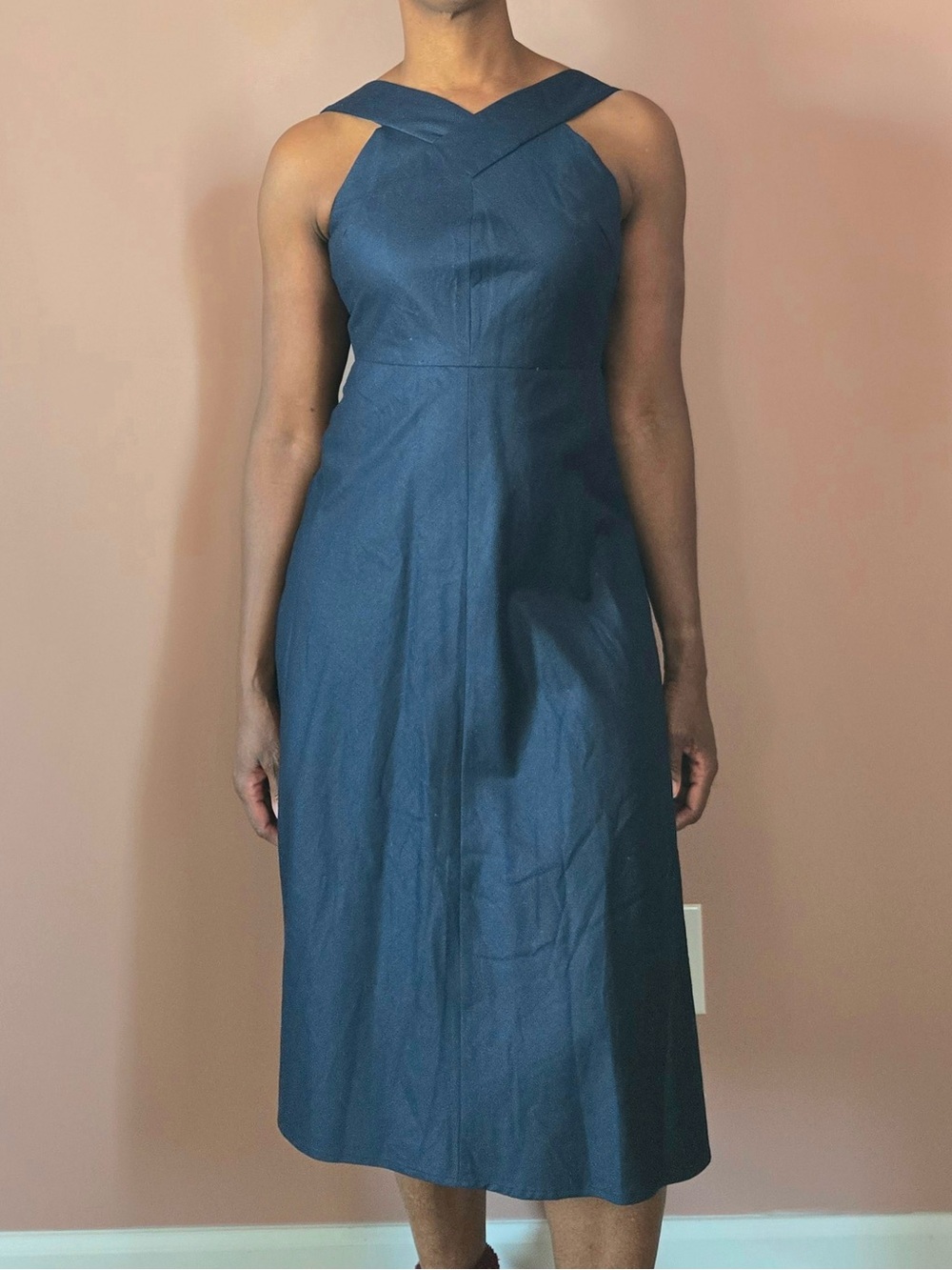 banana republic | cross front midi dress | linen blend | navy | nwt | us 6